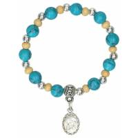 Armband op elastiek Hout en turkoois 