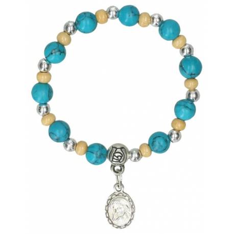 Bracelet sur élastique Bois et turquoise