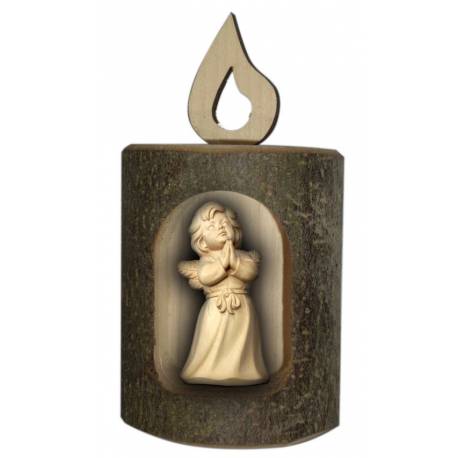 Ange dans rondin en bois sculpté H 11cm x 4.5 cm Naturel