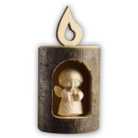 Ange dans rondin en bois sculpté H 11cm x 4.5 cm Naturel
