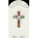 Croix plaqué or avec strass multicouleurs 25 x 15 mm