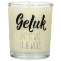 Kaarsje in glas 65 x 50 mm Geluk Dat is wat ik je wens 