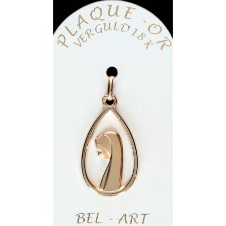 Médaille Plaqué-or Vierge ajourée / goutte 23 X 15 mm