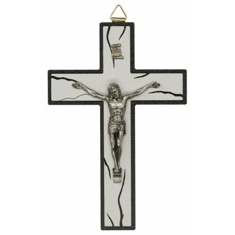 Kruisbeeld - 16 cm - Wit en zwart hout 