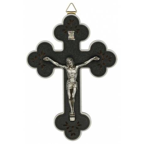 Croix murale - 16 cm - Bois noir et blanc