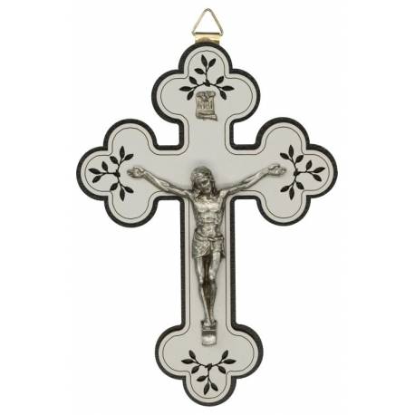 Croix murale - 16 cm - Bois blanc et noir
