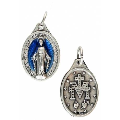 Médaille 17 mm OV - Miraculeuse - Métal argenté / Email bleu
