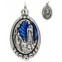 Médaille 21 mm OV App. Lourdes - Métal argenté + émail bleu
