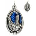 Médaille 21 mm OV App. Lourdes - Métal argenté + émail bleu