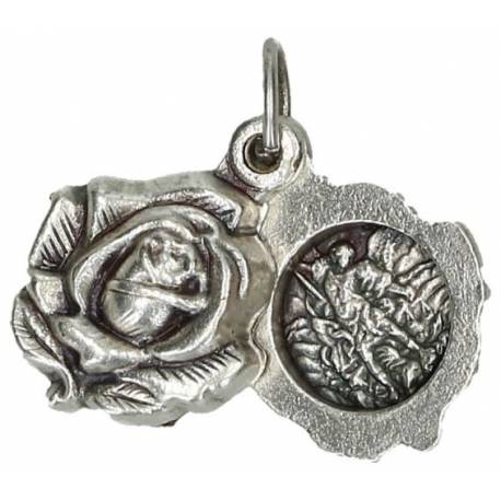 Médaille rose double 15 mm St Michel / Ange gardien - Métal argenté