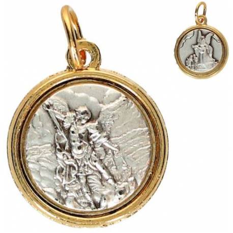 Médaille 15 mm St Michel / Ange gardien - Métal bicolore