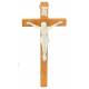 Croix murale 20 cm Bois brun clair + corps lumineux