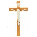 Croix murale 20 cm Bois brun clair + corps lumineux