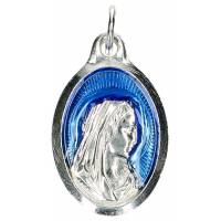 Médaille 25 mm ovale Vierge argentée et émail bleu