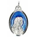Médaille 25 mm ovale Vierge argentée et émail bleu
