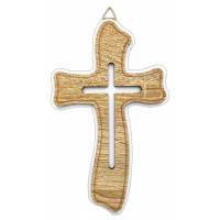 Croix murale - 16 cm - Bois bruin et blanc