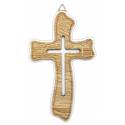 Croix murale - 23 cm - Bois bruin et blanc