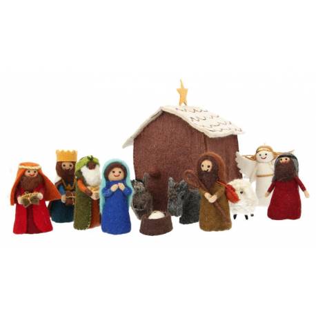 Crèche de Noël pour enfants en laine feutrée 11 pers. + étable