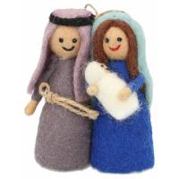 Nativité en laine feutrée à suspendre mauve/bleu 10 cm