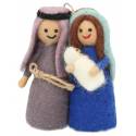 Heilige Familie in vilt om te hangen paars/blauw 10 cm 
