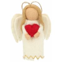 Ange avec coeur en laine feutrée 10 cm