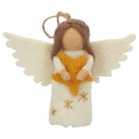 Ange avec étoile en laine feutrée 10 cm