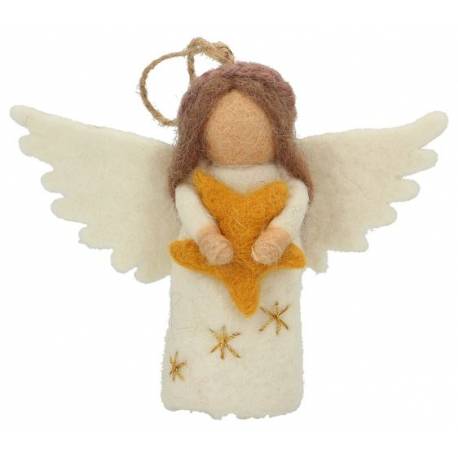 Ange avec étoile en laine feutrée 10 cm