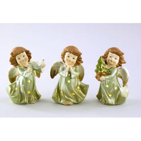 Groen/goudkleurig porseleinen engeltje 12 cm 