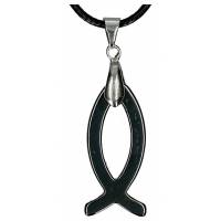 Cordon ciré avec symbole ichthus en hématite