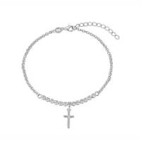 Bracelet argent rhodié et strass avec croix