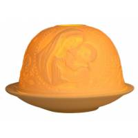 Photophore en porcelaine avec plateau Vierge et enfant