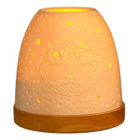 Photophore en porcelaine avec base en bois Arbre de Vie