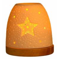 Photophore en porcelaine avec base en bois Etoile