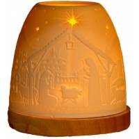 Photophore de Noël en porcelaine avec base en bois Crèche de Noël