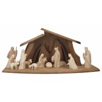 Houtsnijwerk kerststal met 15 kerstfiguren van 07 cm 