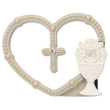 Communie souvenir : rozenkrans in vorm van een hart + kelk 