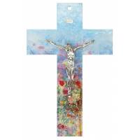 Croix murale moderne motifs floraux avec Christ 34 cm