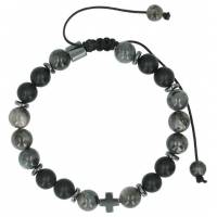 Mannenarmband met halfedelstenen onyx + hematiet + kat oog 