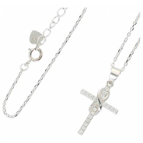 Zilver halsketting met kruis en strassteentjes 