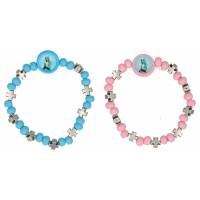 Armband op elastiek blauw / roos 