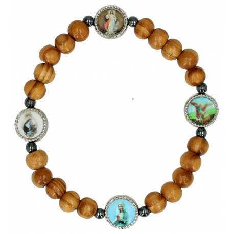 Armband op elastiek - hout - verschillende heiligen 