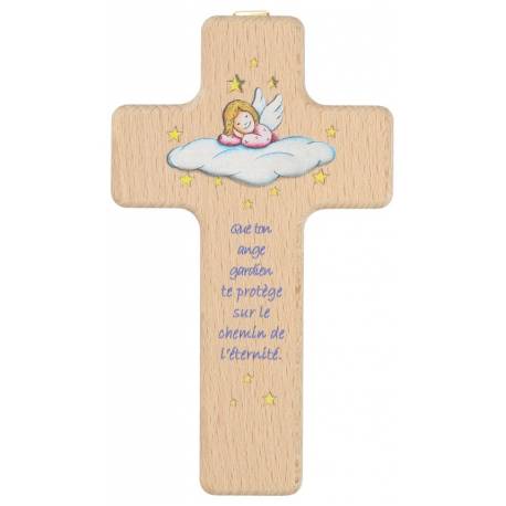 Croix Murale 15 x 8.5 cm Que ton ange gardien ... - Rose