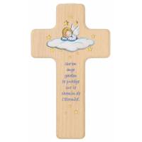Croix Murale 15 x 8.5 cm Que ton ange gardien ... - Bleu