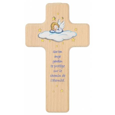 Croix Murale 15 x 8.5 cm Que ton ange gardien ... - Bleu