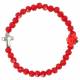 Armband op elastiek Rood + Roos + Kruisje metaal 