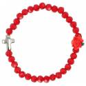 Armband op elastiek Rood + Roos + Kruisje metaal 