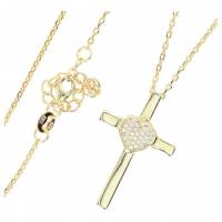 Croix en plaqué or avec coeur 30 x 20 mm + chaine