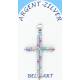 Pendentif croix argent avec zircons multicolores 35 x25 mm