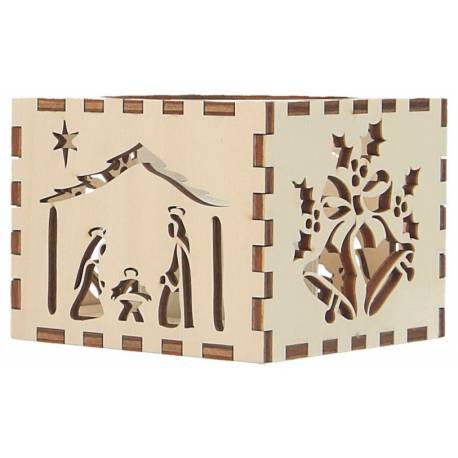 Houten kaarshouder met kerststal 