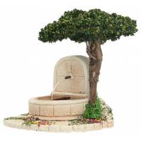 Décor pour santons de Provence Fontaine murale avec arbre 13 x 9 cm